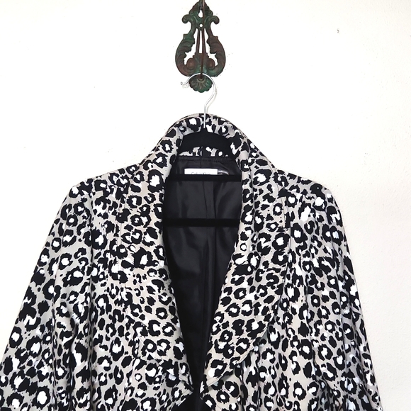 Calvin Klein Cheetah Animal Print Ruffle Open Front Stretchy Jacket  Size 6 - Picture 2 of 9